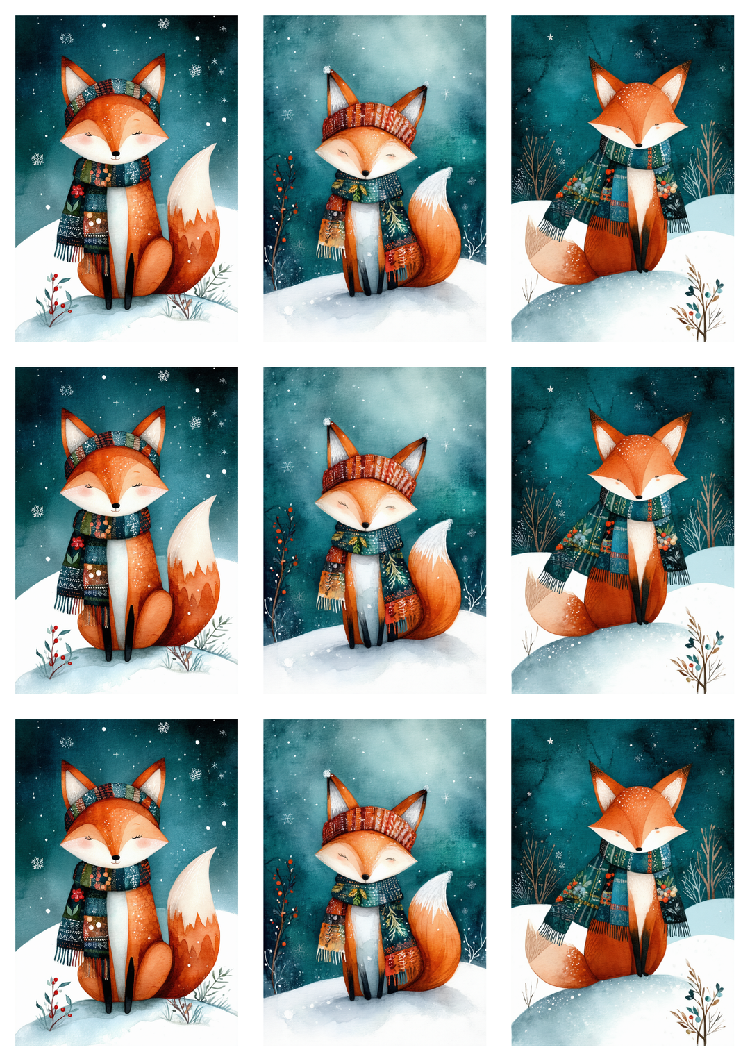 Rice Paper For Decoupage Winter Fox Collage Cat. No. 10012