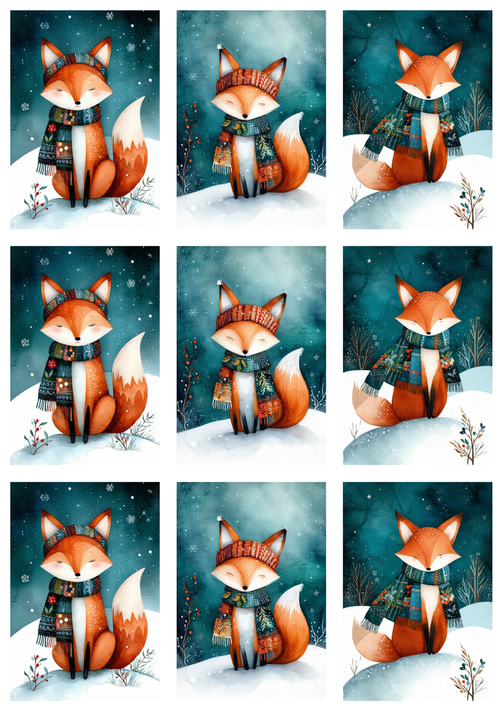 Rice Paper For Decoupage Winter Fox Collage Cat. No. 10012