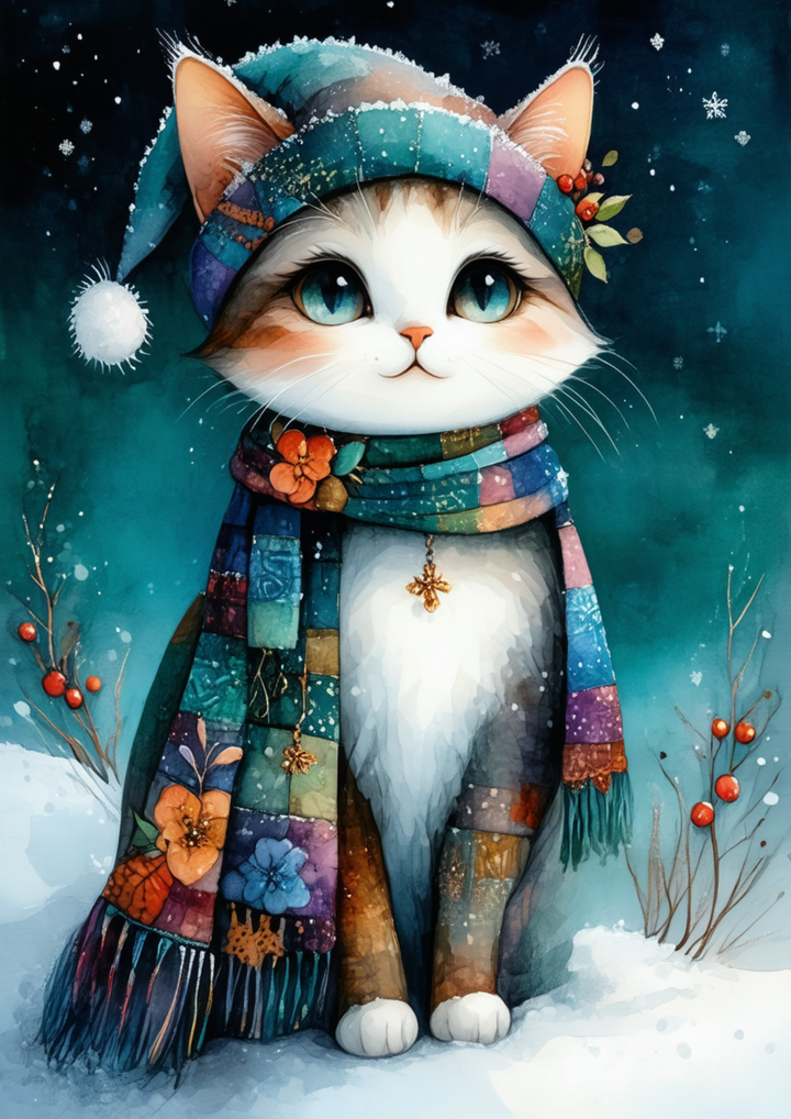Rice Paper For Decoupage Winter Magic Cat Full Cat. No. 10018