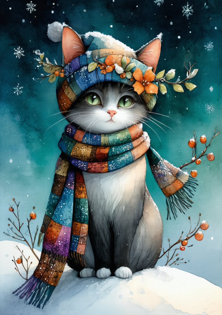 Rice Paper For Decoupage Winter Magic Cat Full Cat. No. 10019