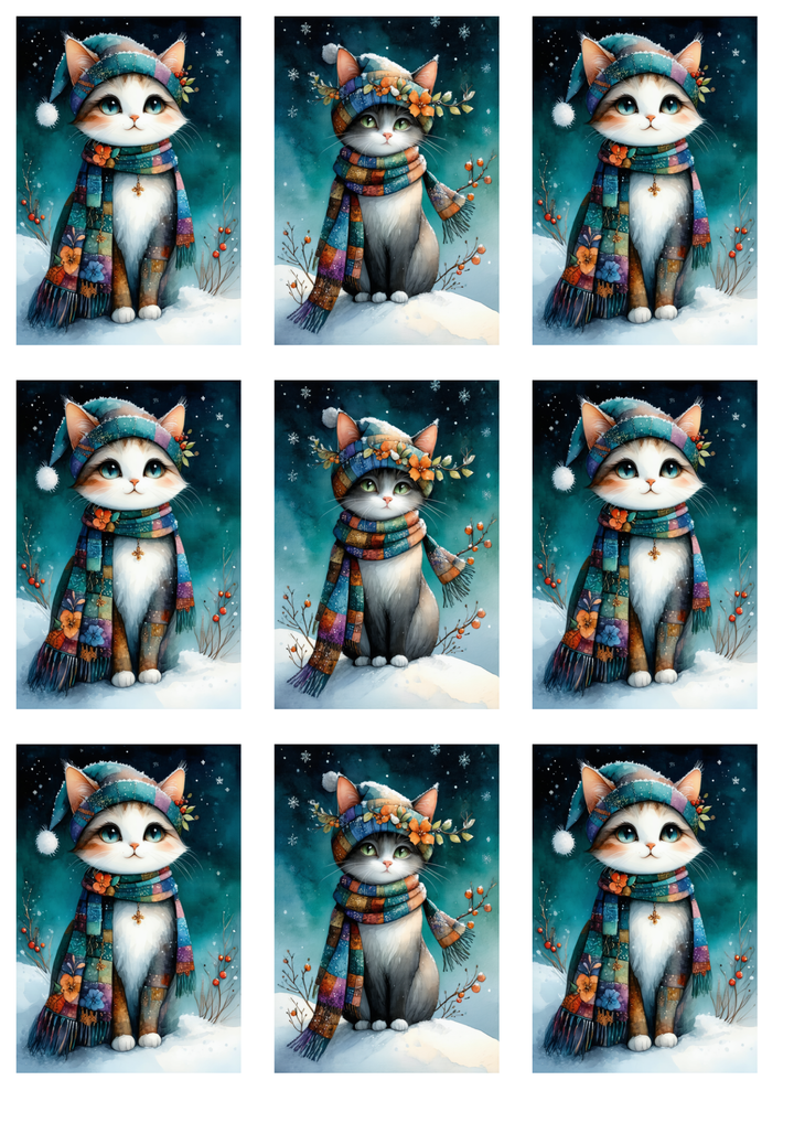 Rice Paper For Decoupage Winter Magic Cat Collage Cat. No. 10021