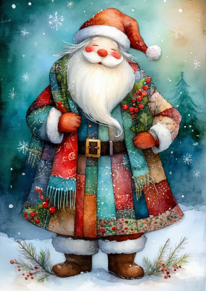 Rice Paper For Decoupage Patchwork Santa Full Cat. No. 10028