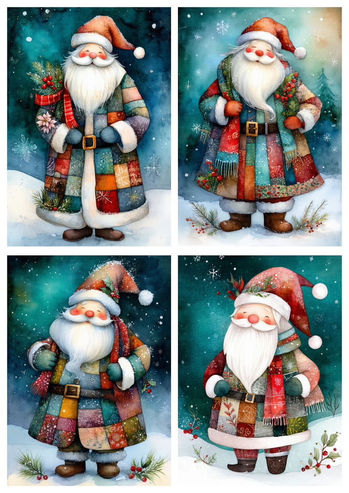 Rice Paper For Decoupage Patchwork Santa Collage Cat. No. 10029