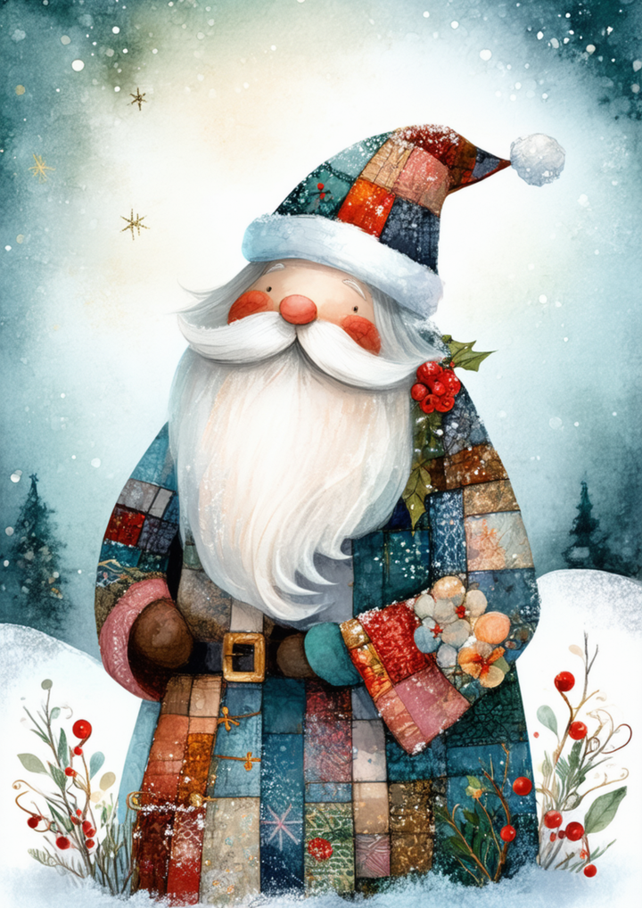 Rice Paper For Decoupage Patchwork Santa Full Cat. No. 10030