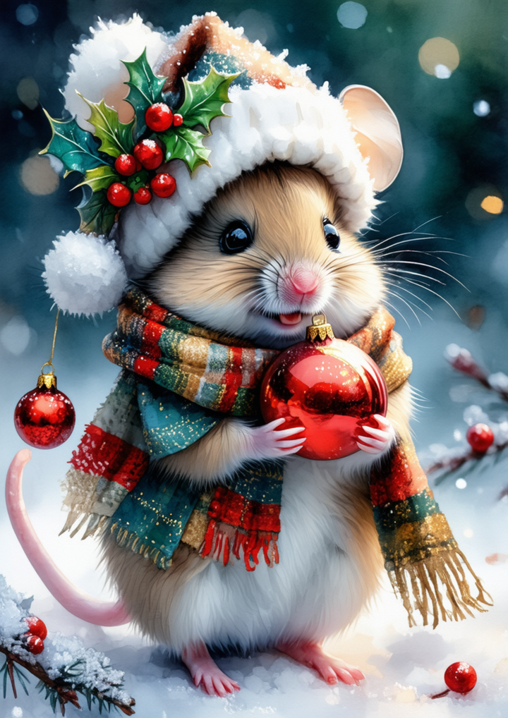 Rice Paper For Decoupage  Festive Little Mouse Full Cat. No. 10079