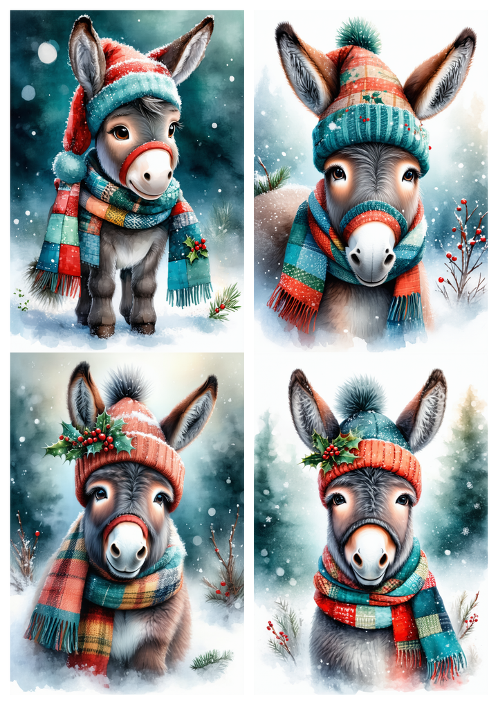 Rice Paper For Decoupage  Christmas Patchwork Donkey Collage Cat. No. 10083