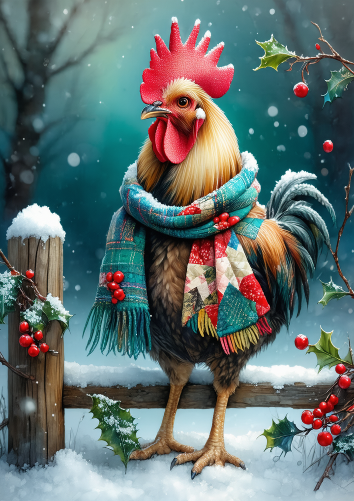 Rice Paper For Decoupage  Winter  Rooster Full Cat. No. 10086