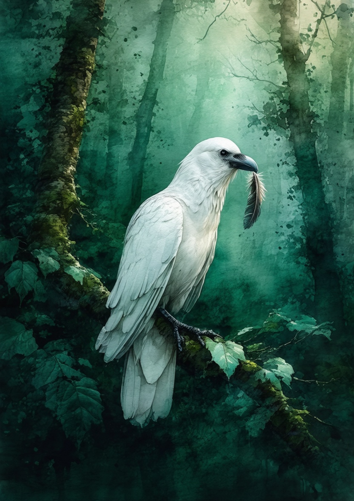 Rice Paper For Decoupage White Raven in the Forest Full Cat. No. 10090