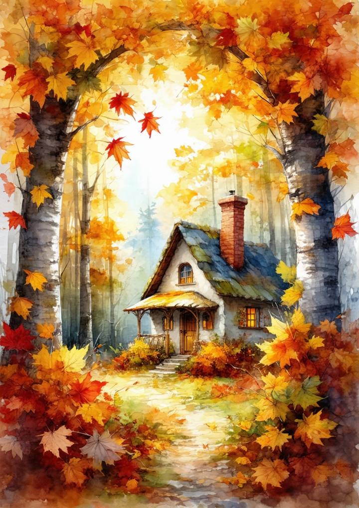 Rice Paper For Decoupage Autumn Secret Little House Full Cat. No. 10093