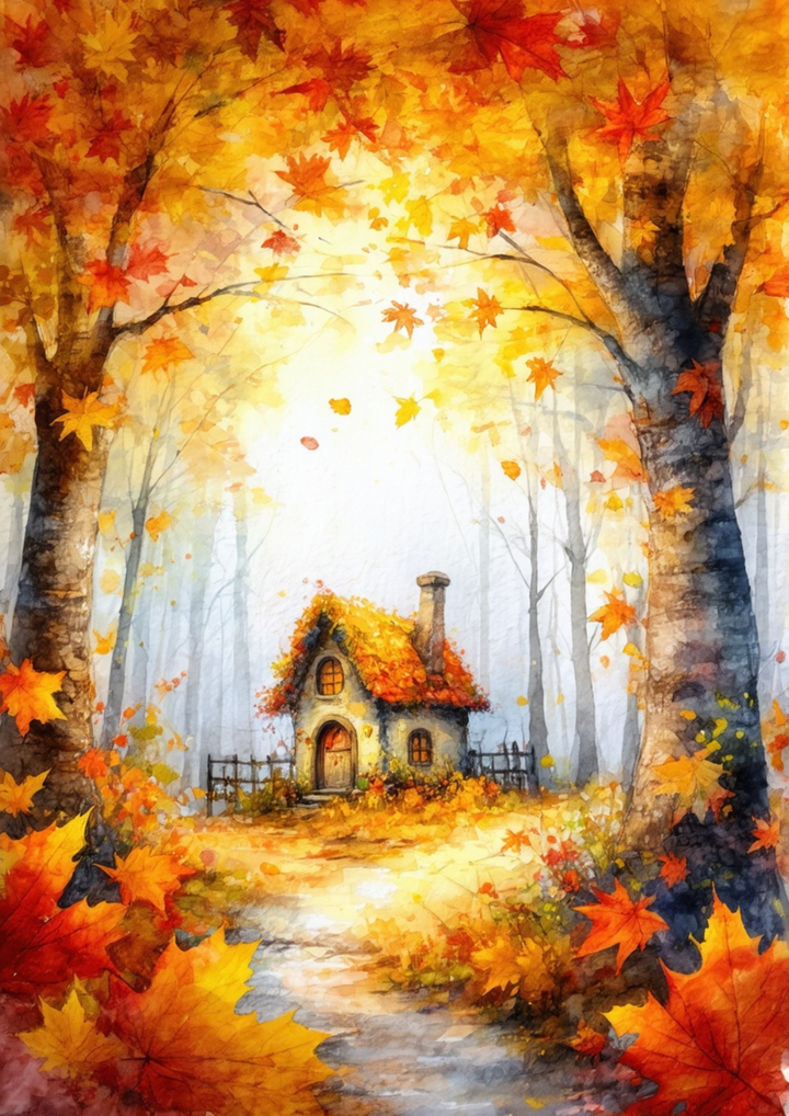 Rice Paper For Decoupage The Cottage in the Golden Woods Full Cat. No. 10094