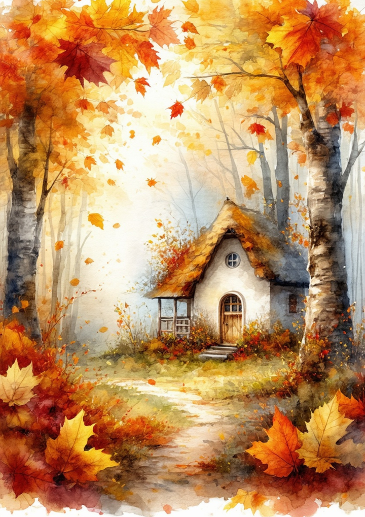 Rice Paper For Decoupage The Cottage in the Golden Woods Full Cat. No. 10095