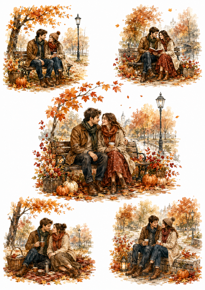 Rice Paper For Decoupage Autumn Couple Collage Cat. No. 10101