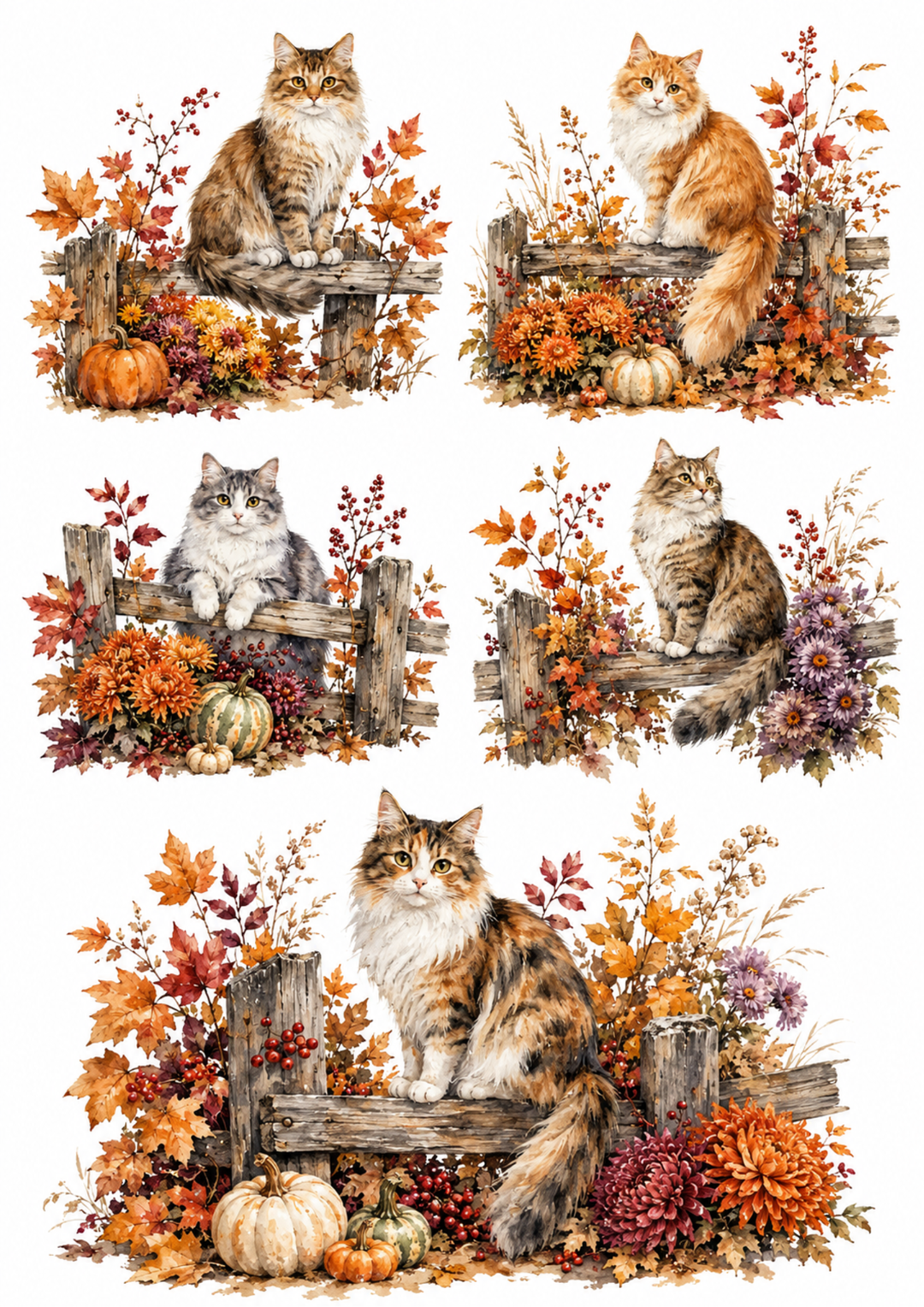 Rice Paper For Decoupage Autumn Whiskers Collage Cat. No. 10110