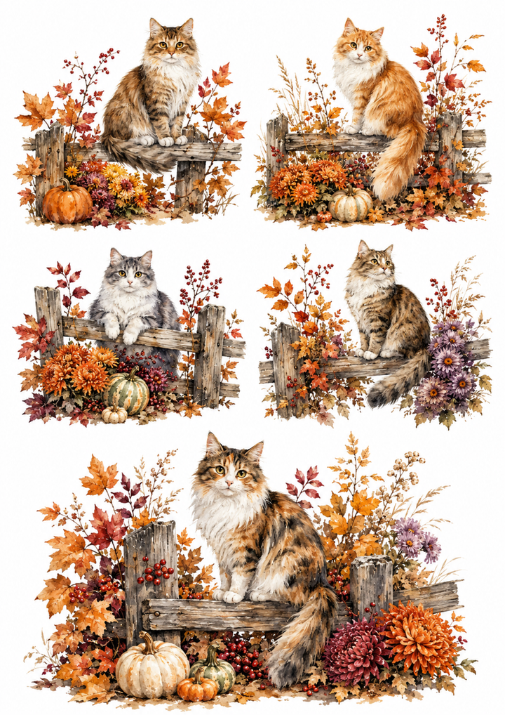 Rice Paper For Decoupage Autumn Whiskers Collage Cat. No. 10110