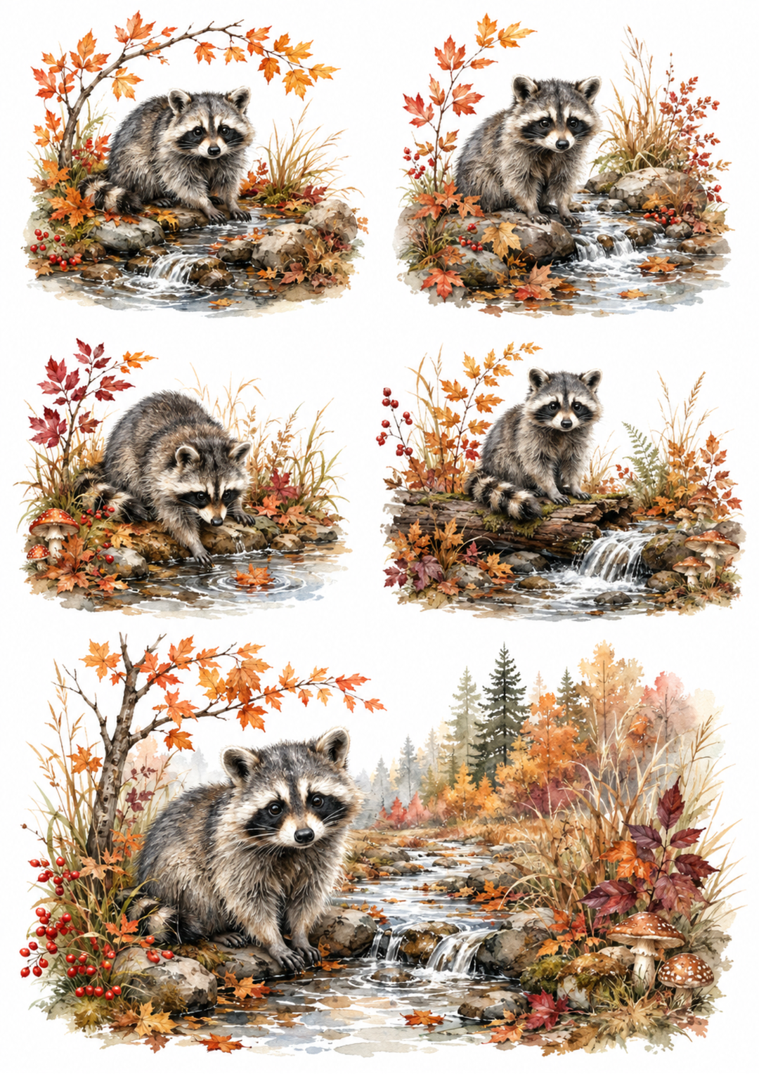 Rice Paper For Decoupage Autumn Raccoon Collage Cat. No. 10111
