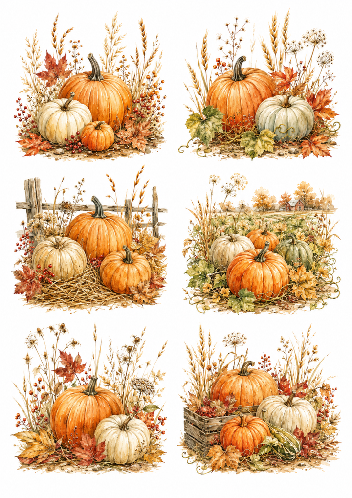 Rice Paper For Decoupage Autumn Pumpkins Collage Cat. No. 10124