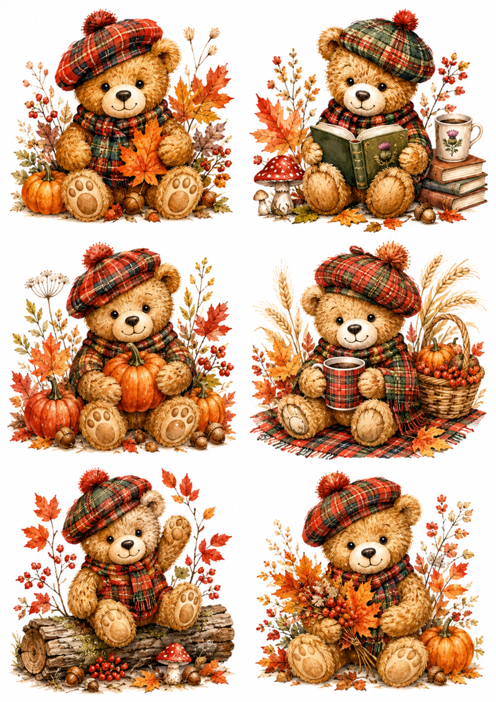 Rice Paper For Decoupage Autumn Teddy Bear Collage Cat. No. 10125
