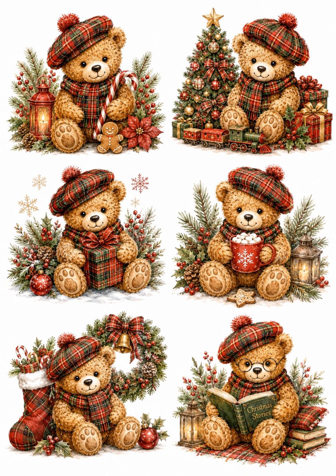 Rice Paper For Decoupage Chrsitmas Teddy Bear Collage Cat. No. 10126