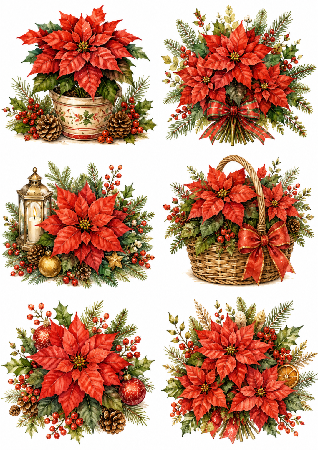 Rice Paper For Decoupage Christmas Poinsettia  Collage Cat. No. 10141