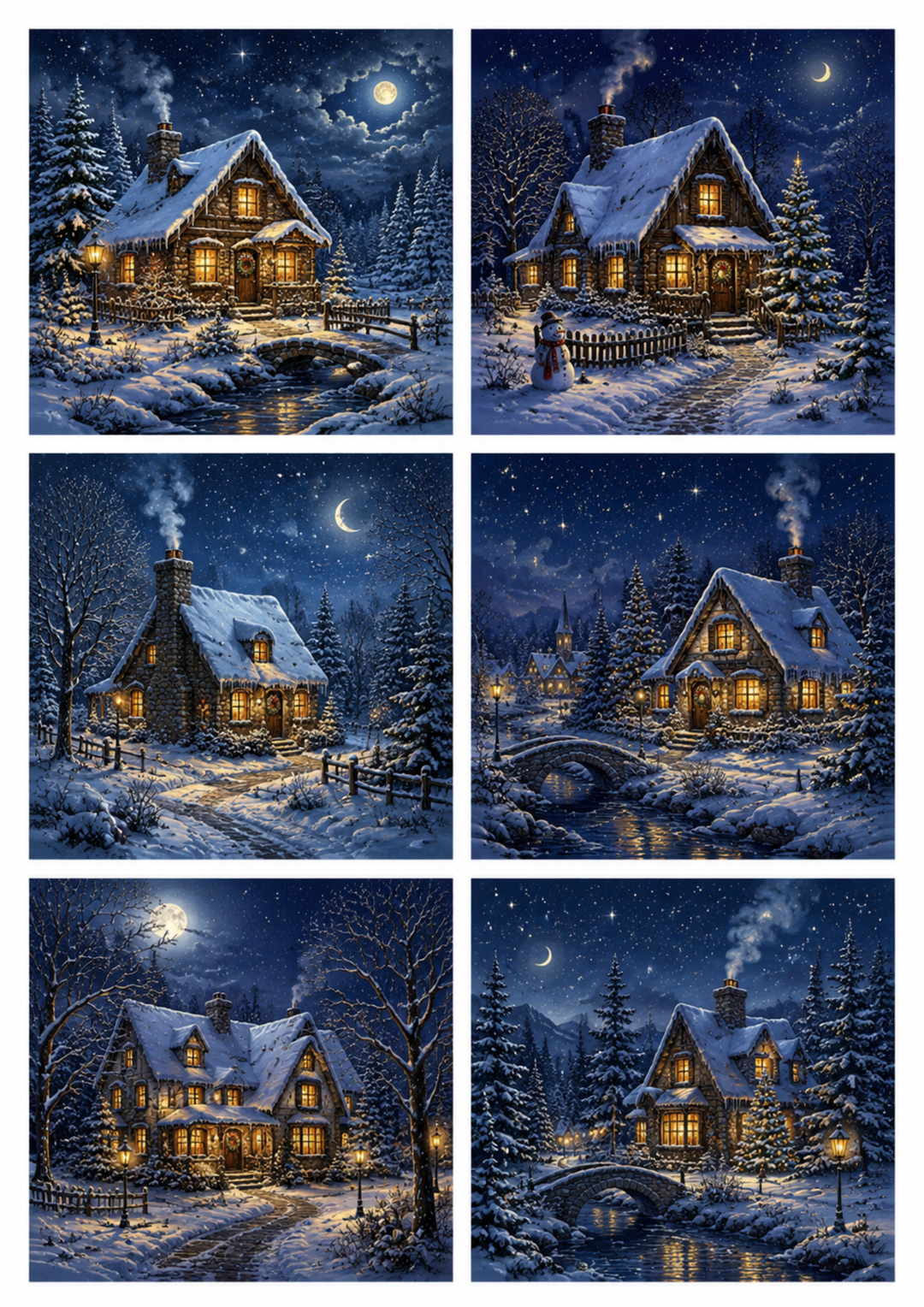 Rice Paper For Decoupage Christmas Cottage at Night Time Collage Cat. No. 10144
