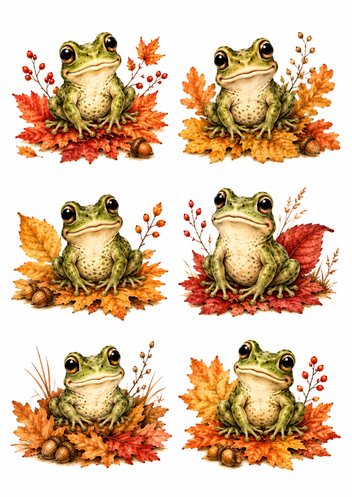 Rice Paper For Decoupage Frog on Autumn Leaf Collage Cat. No. 10146