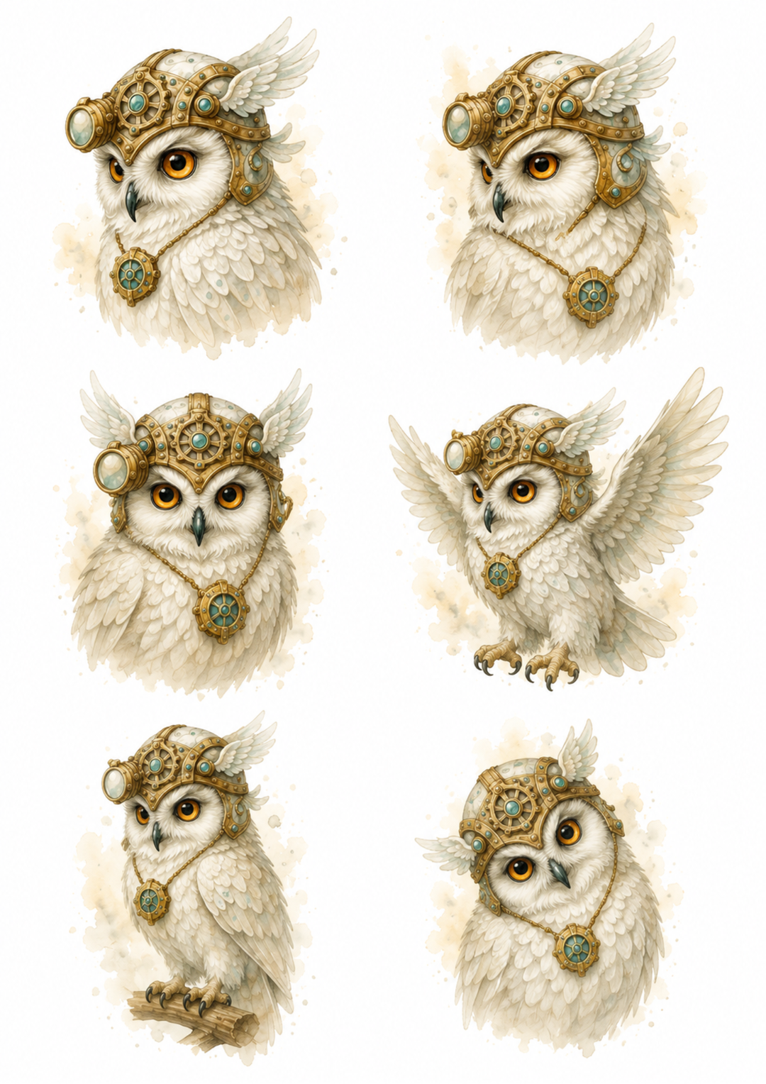 Rice Paper For Decoupage Steampunk White Owl Cat Collage Cat. No. 10153