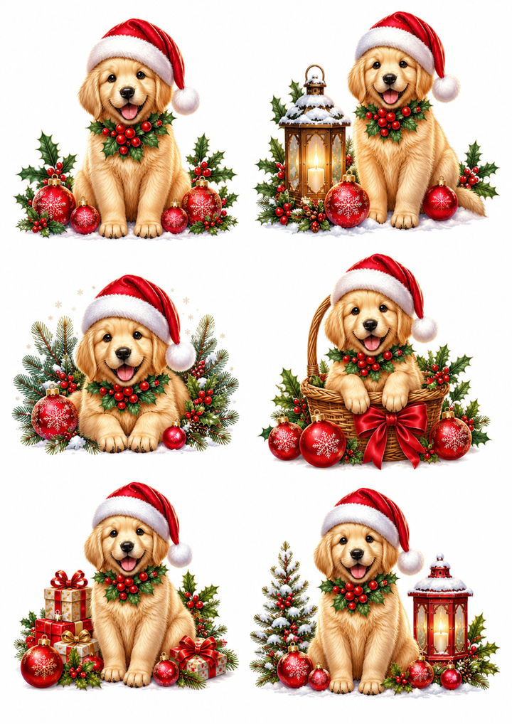 Rice Paper For Decoupage Labrador in Santa Hat Collage Cat. No. 10155