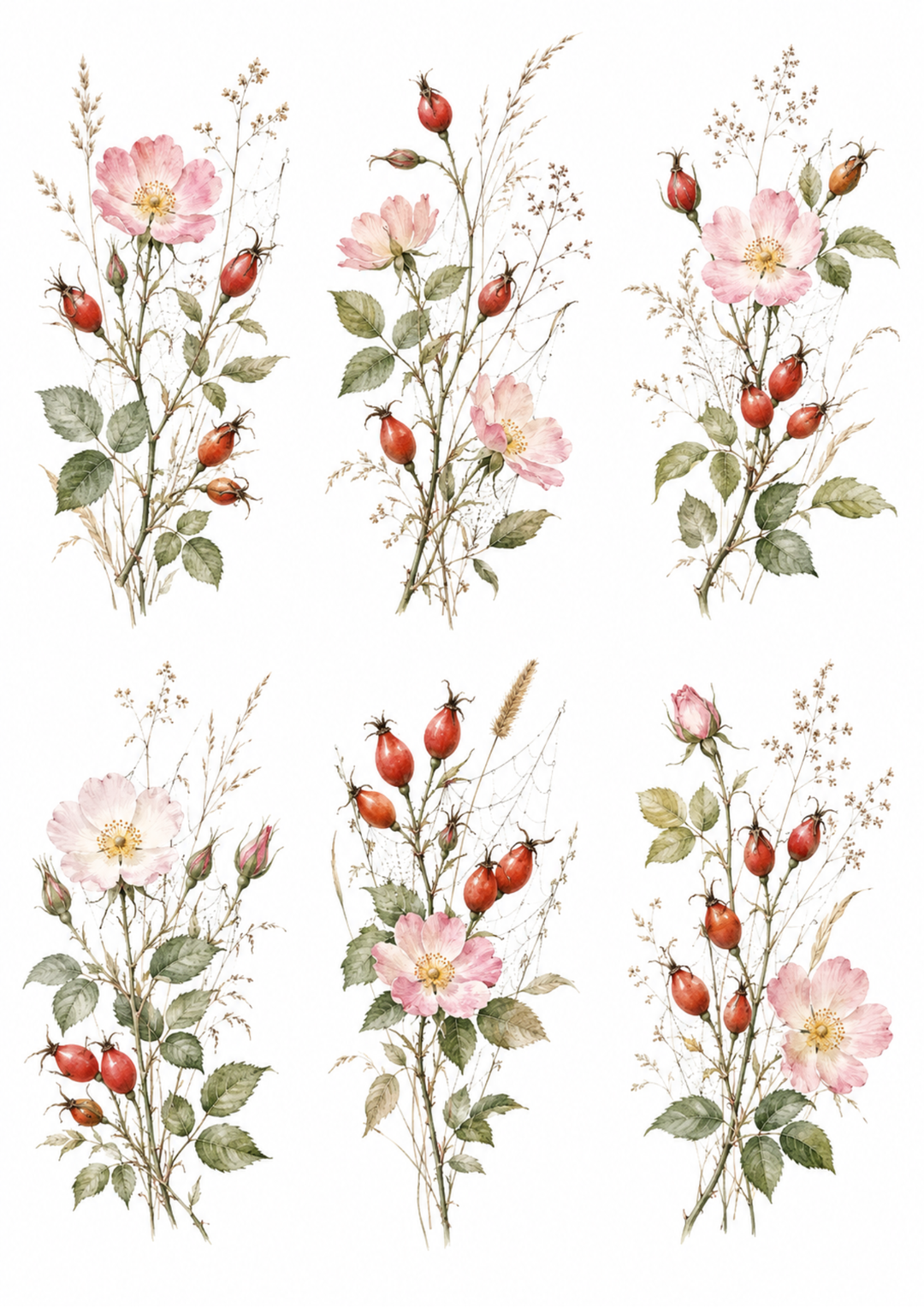 Rice Paper For Decoupage Wild Rose Flower Collage Cat. No. 10158