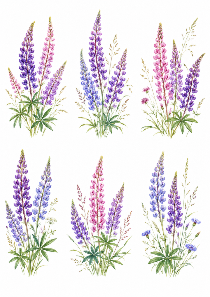 Rice Paper For Decoupage Blooming Lupine Collage Cat. No. 10159