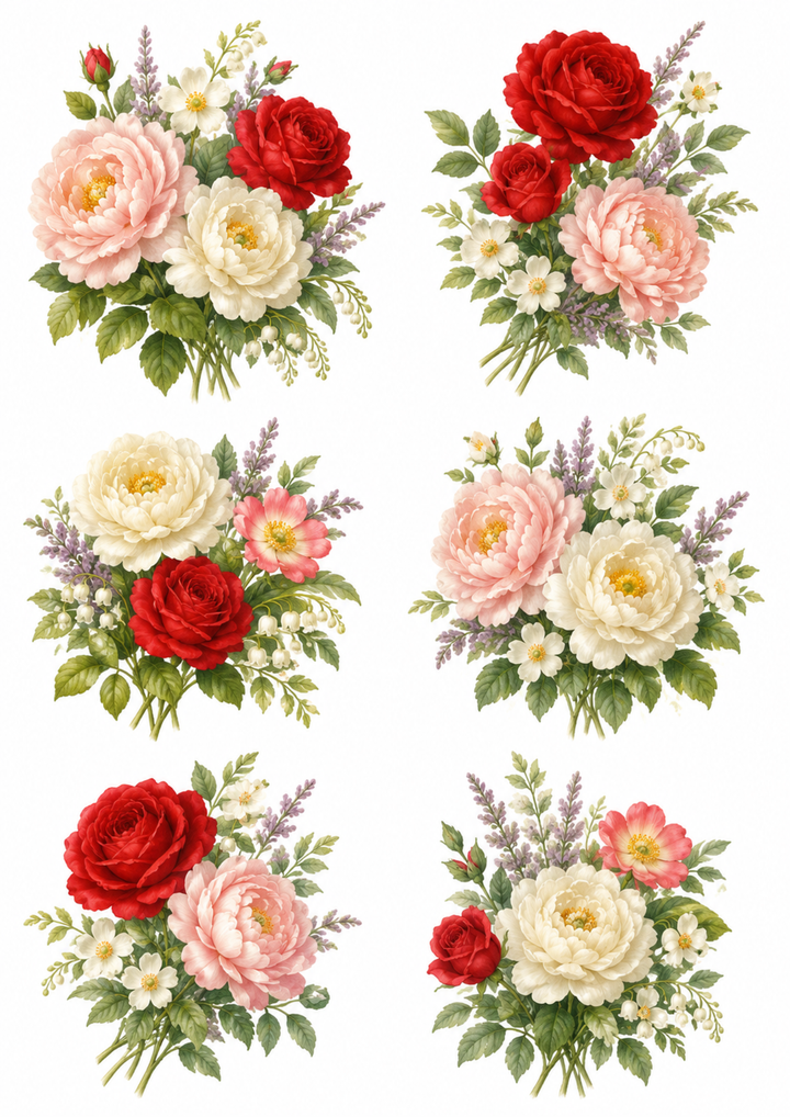 Rice Paper For Decoupage Sweet Roses Bouquet Collage Cat. No. 10161
