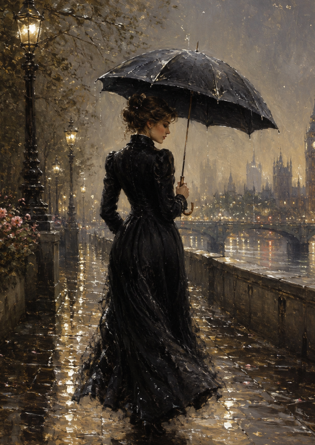 Rice Paper For Decoupage Victorian Woman in Rainy Day Full  Cat. No. 10168