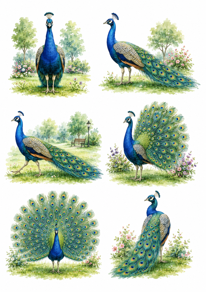 Rice Paper For Decoupage Majestic Peacock Collage  Cat. No. 10185