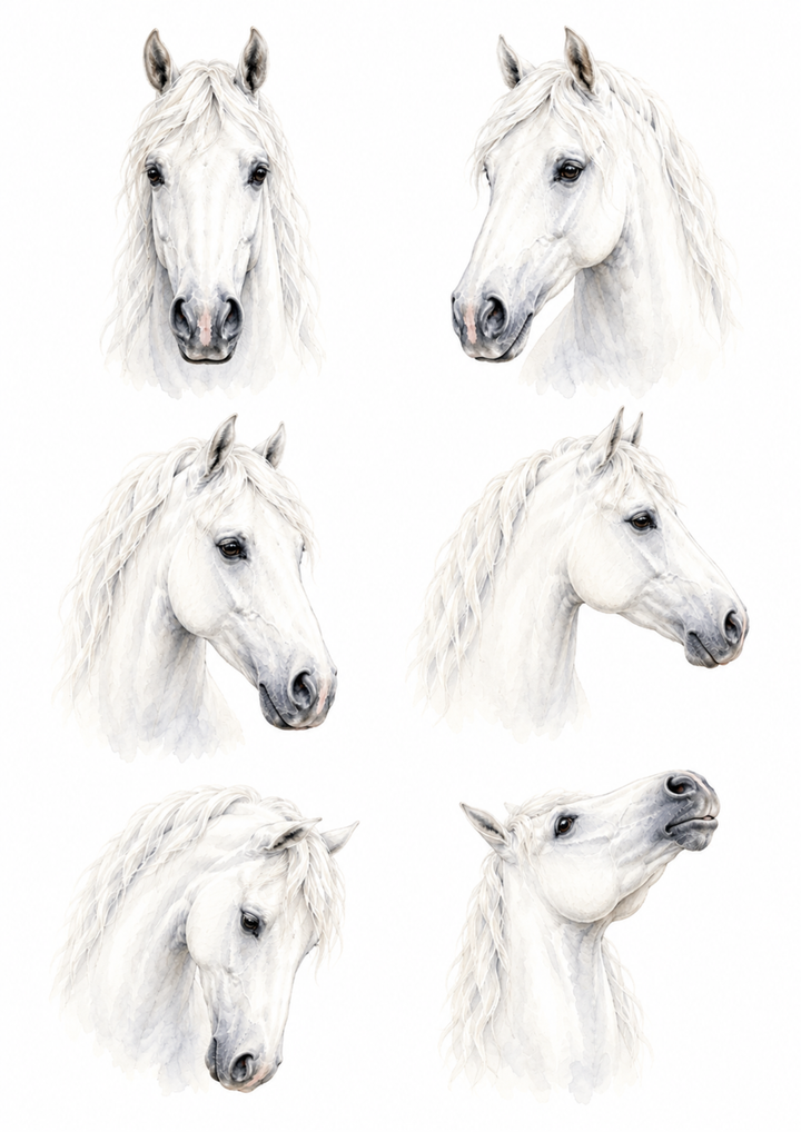 Rice Paper For Decoupage White Horse Portrait Collage  Cat. No. 10189