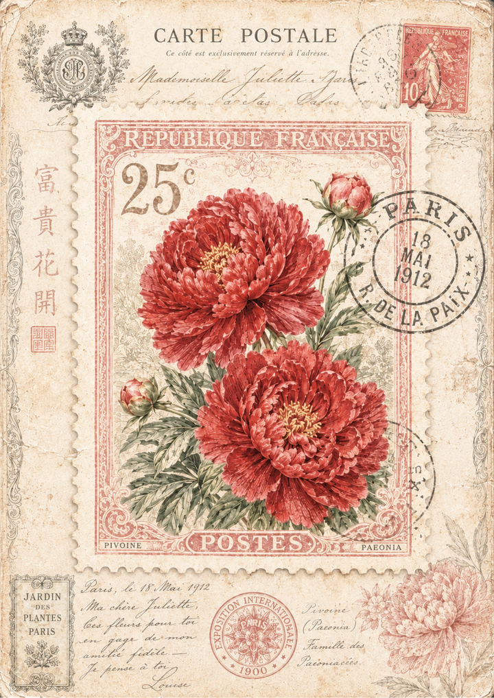 Rice Paper For Decoupage Red Peony Stamp Full Cat. No. 10196