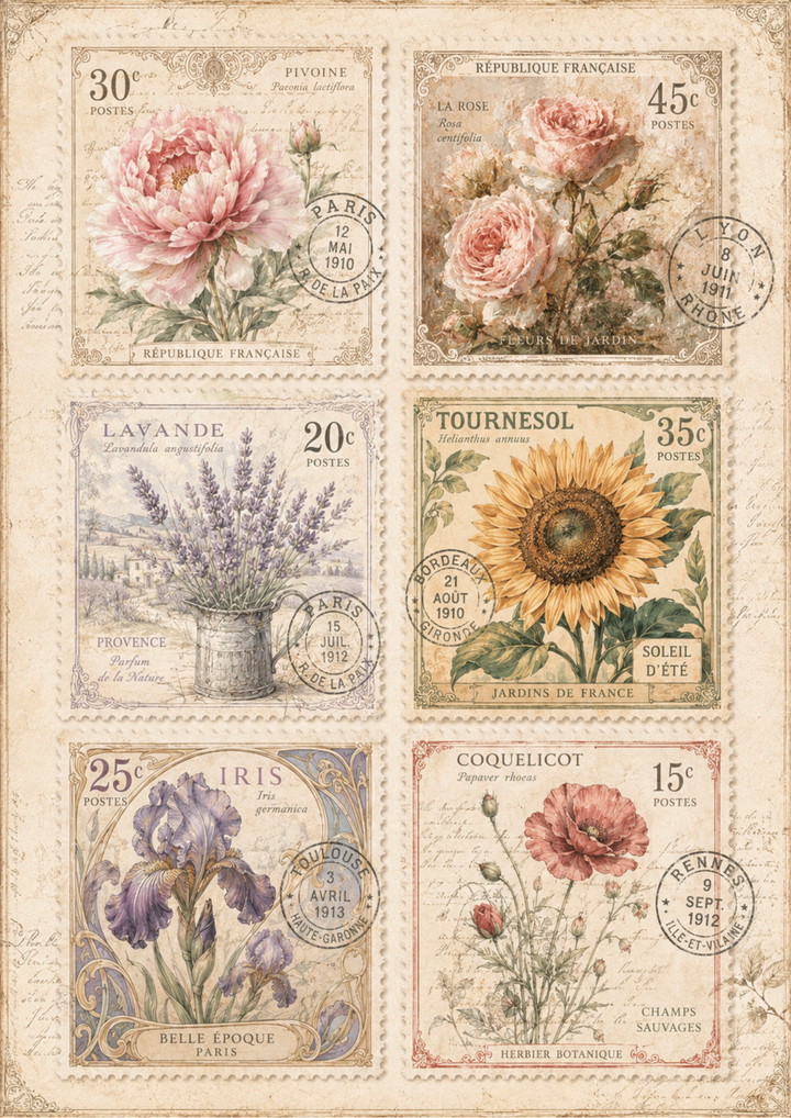 Rice Paper For Decoupage Vintage Floral Stamp Full Cat. No. 10197