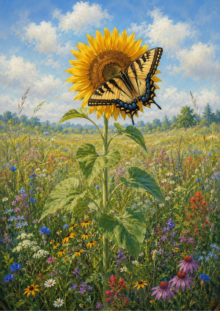 Rice Paper For Decoupage Sunflower Flower &amp; Butterfly Full  Cat. No. 10209