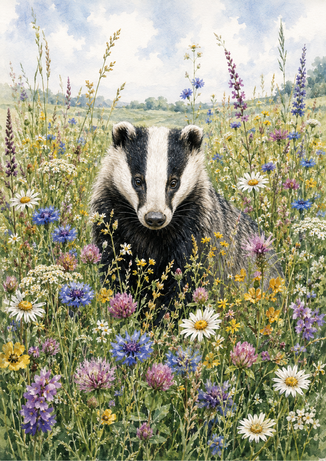 Rice Paper For Decoupage Badger in the Floral Meadow Full  Cat. No. 10212