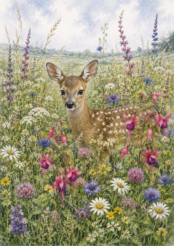 Rice Paper For Decoupage Little Deer in the Floral Meadow Full  Cat. No. 10213
