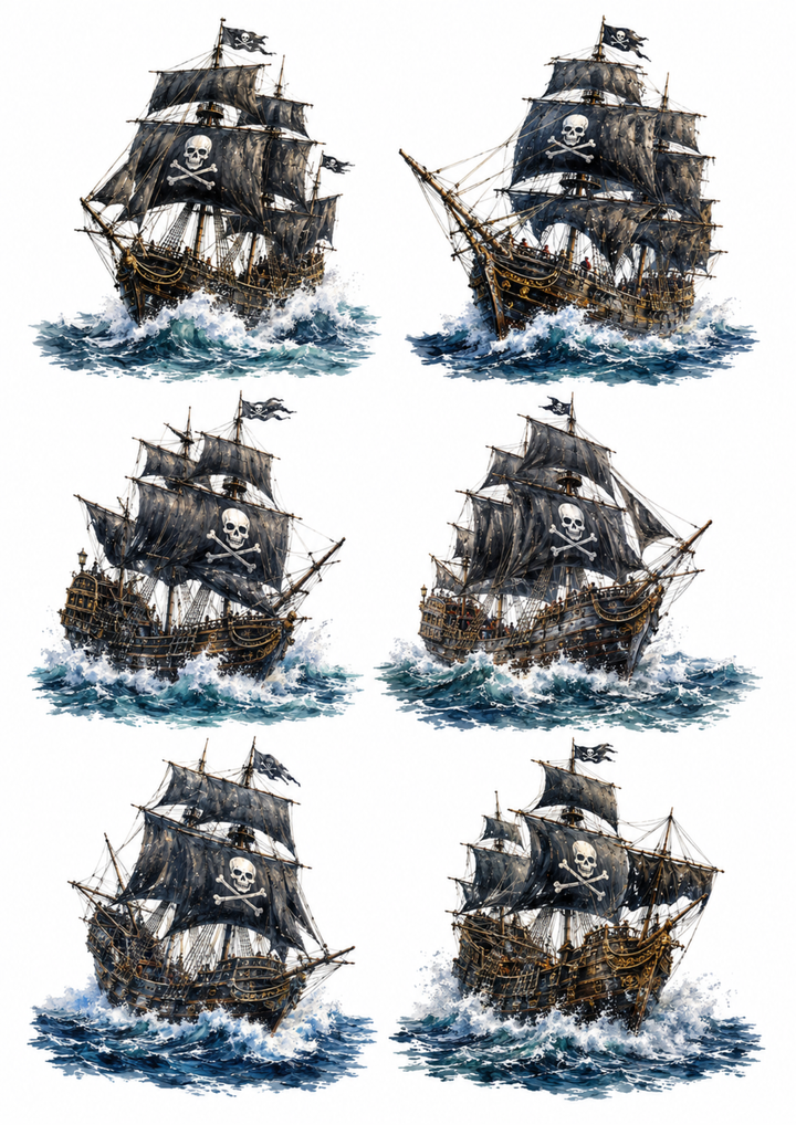 Rice Paper For Decoupage Pirate Ship Collage  Cat. No. 10217