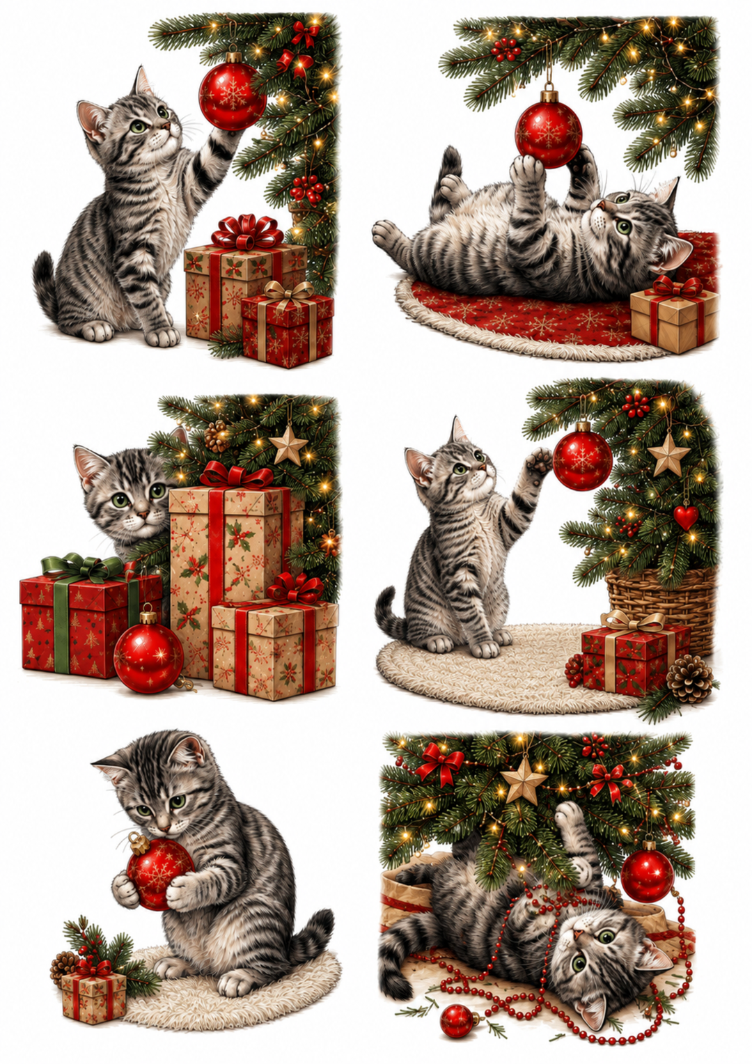Rice Paper For Decoupage Cat Playing with Christmas Bauble Collage  Cat. No. 10220