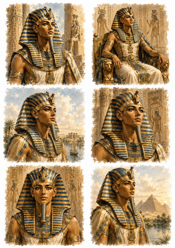 Rice Paper For Decoupage  Pharaoh of Egypt Collage  Cat. No. 10226
