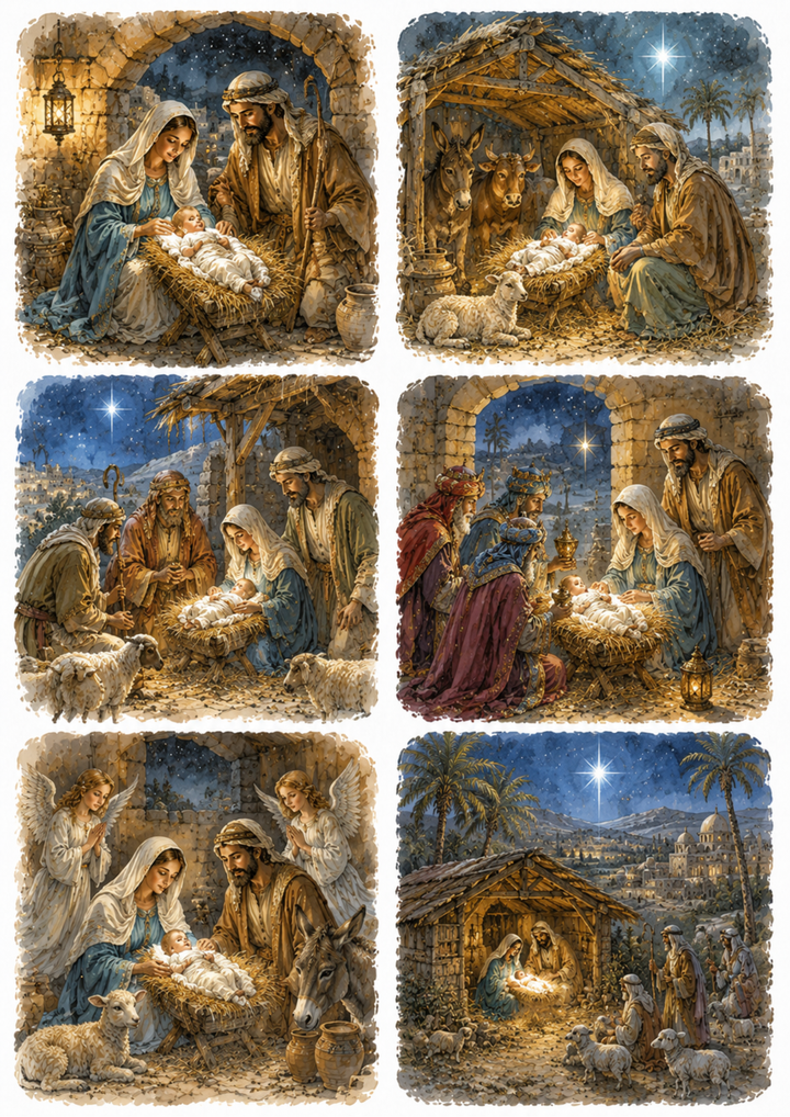 Rice Paper For Decoupage  Nativity Scene Collage  Cat. No. 10227