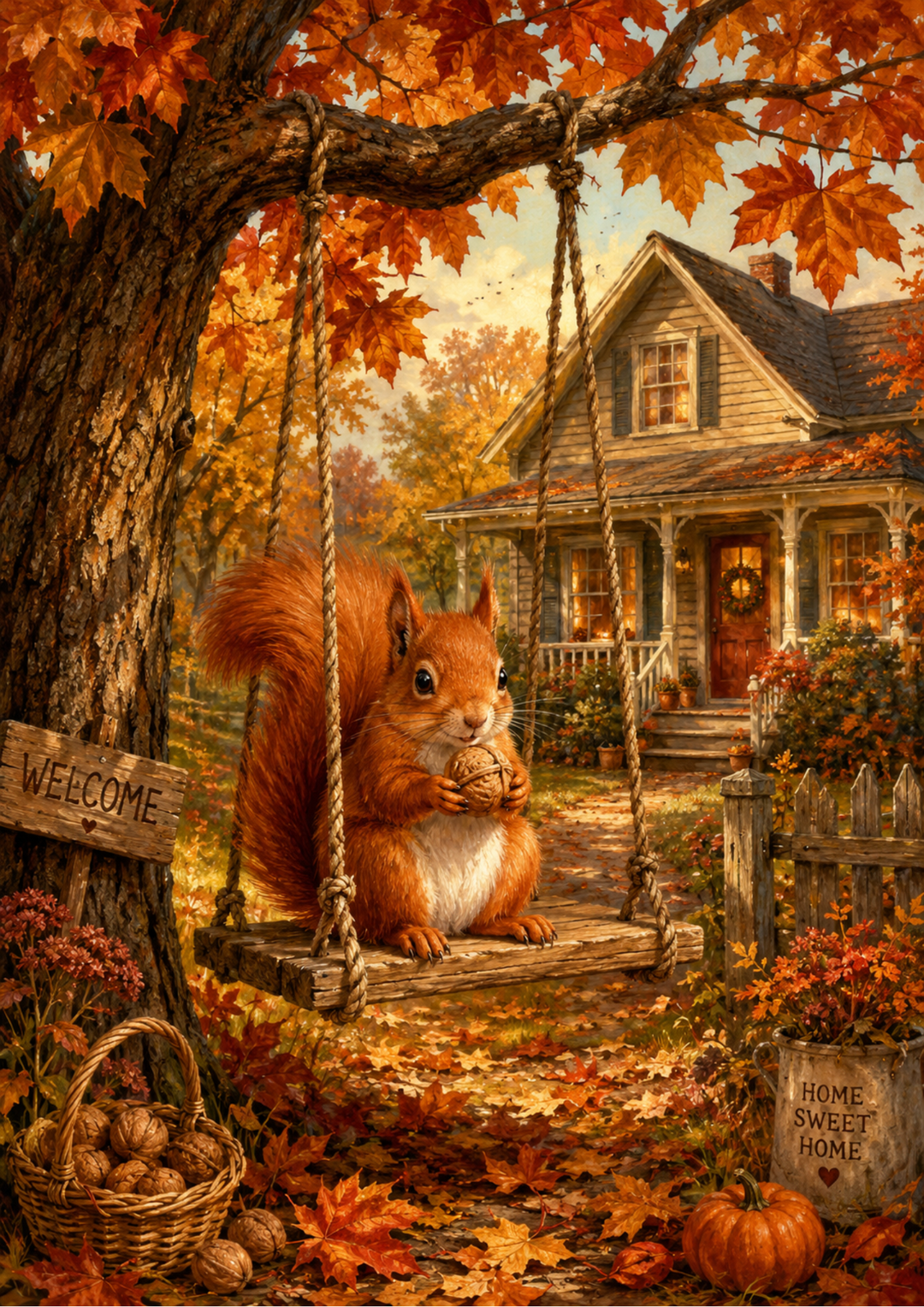Rice Paper For Decoupage Squirrel on the Swing Full  Cat. No. 10229