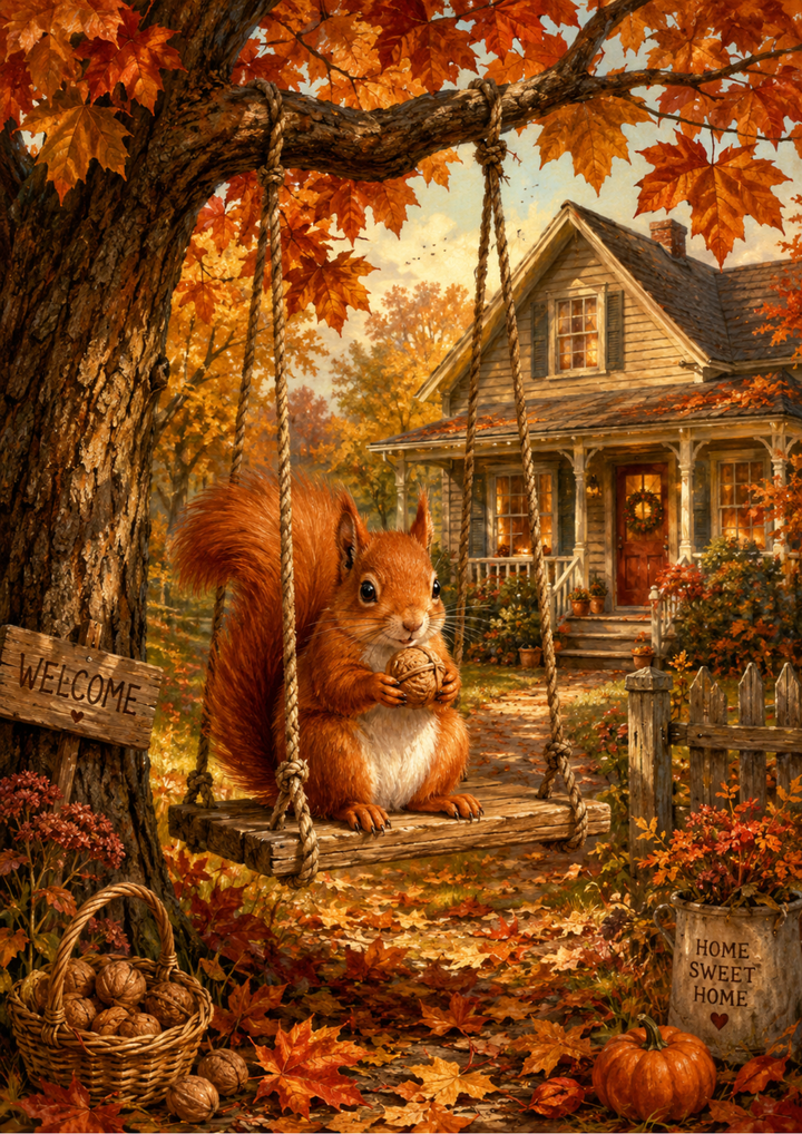 Rice Paper For Decoupage Squirrel on the Swing Full  Cat. No. 10229