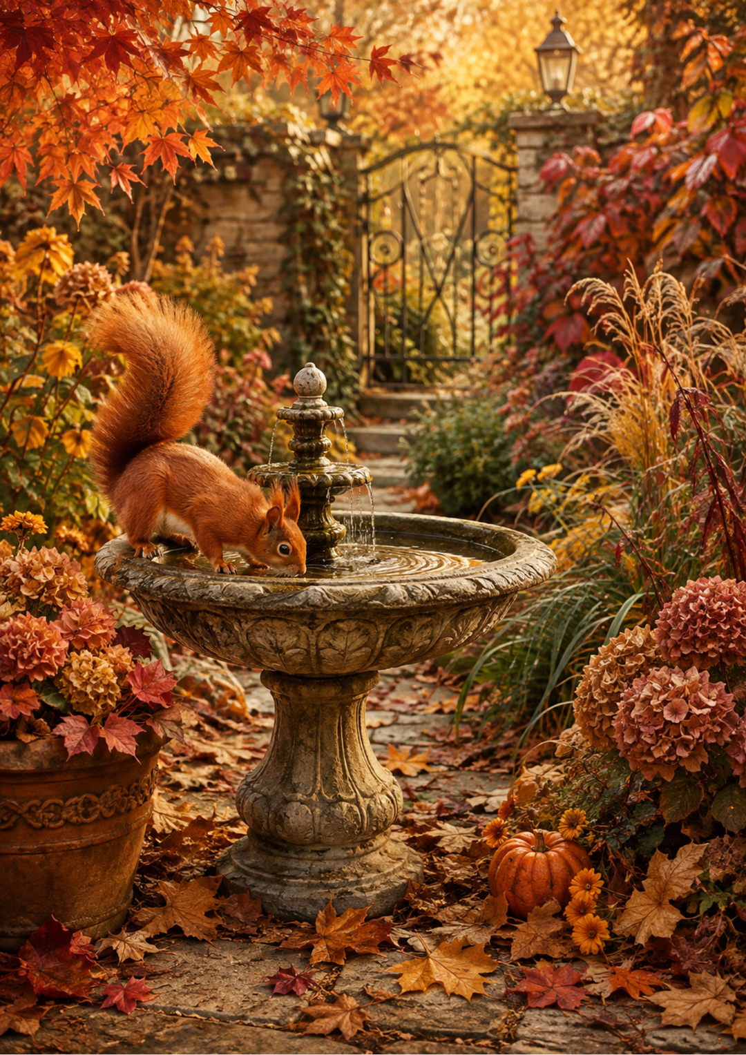 Rice Paper For Decoupage Thirsty Squirrel in the Garden Fontaine Full  Cat. No. 10230