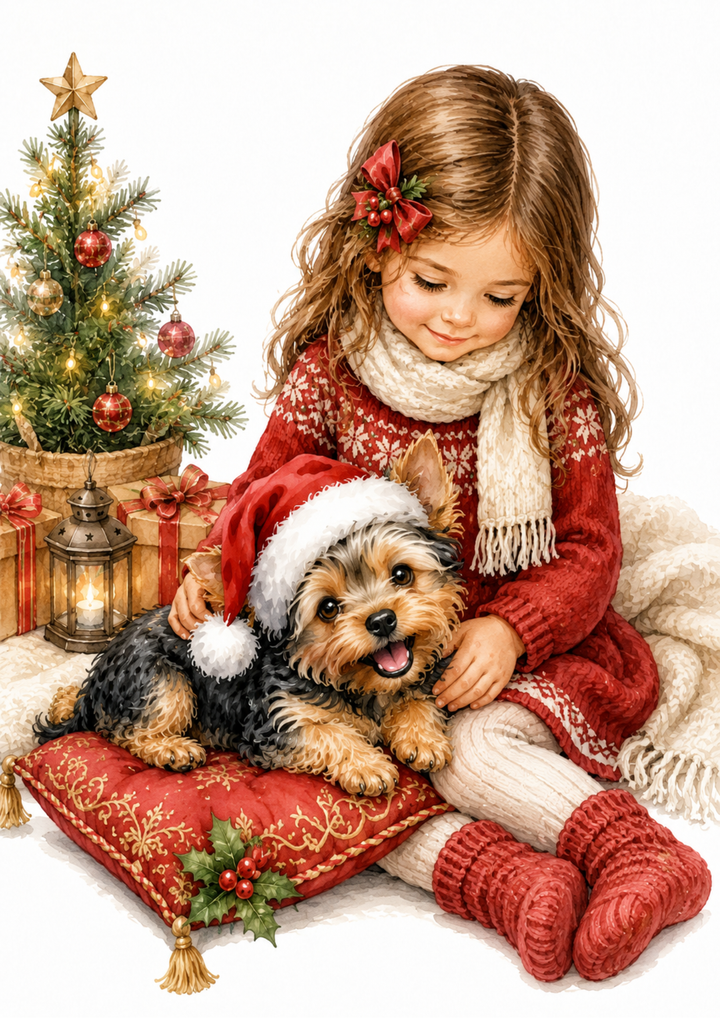 Rice Paper For Decoupage Girl &amp; Little Yorkie Full Cat. No. 10244