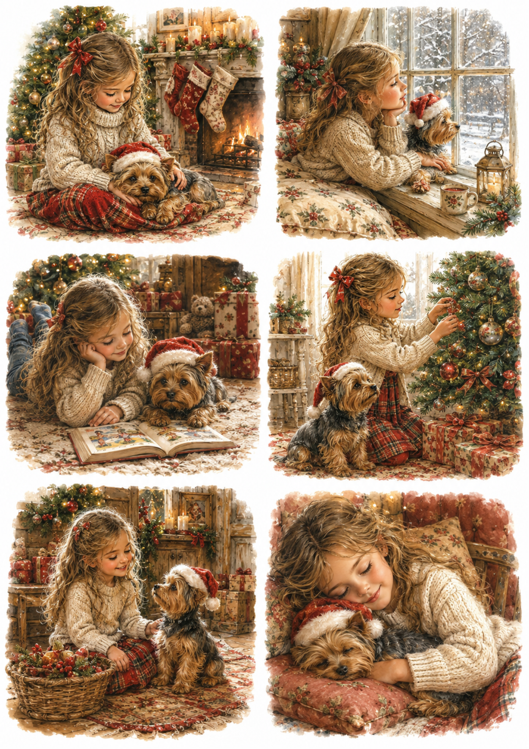 Rice Paper For Decoupage Merry Christmas Little Yorkie Collage Cat. No. 10245