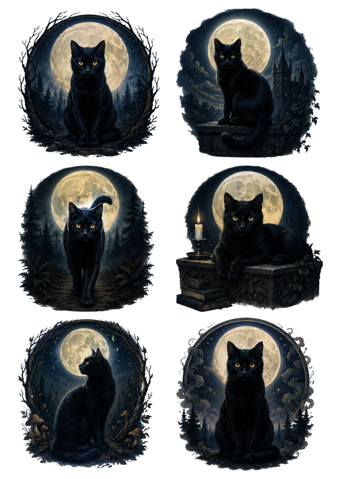 Rice Paper For Decoupage Black Mystical Cat  Collage Cat. No. 10251