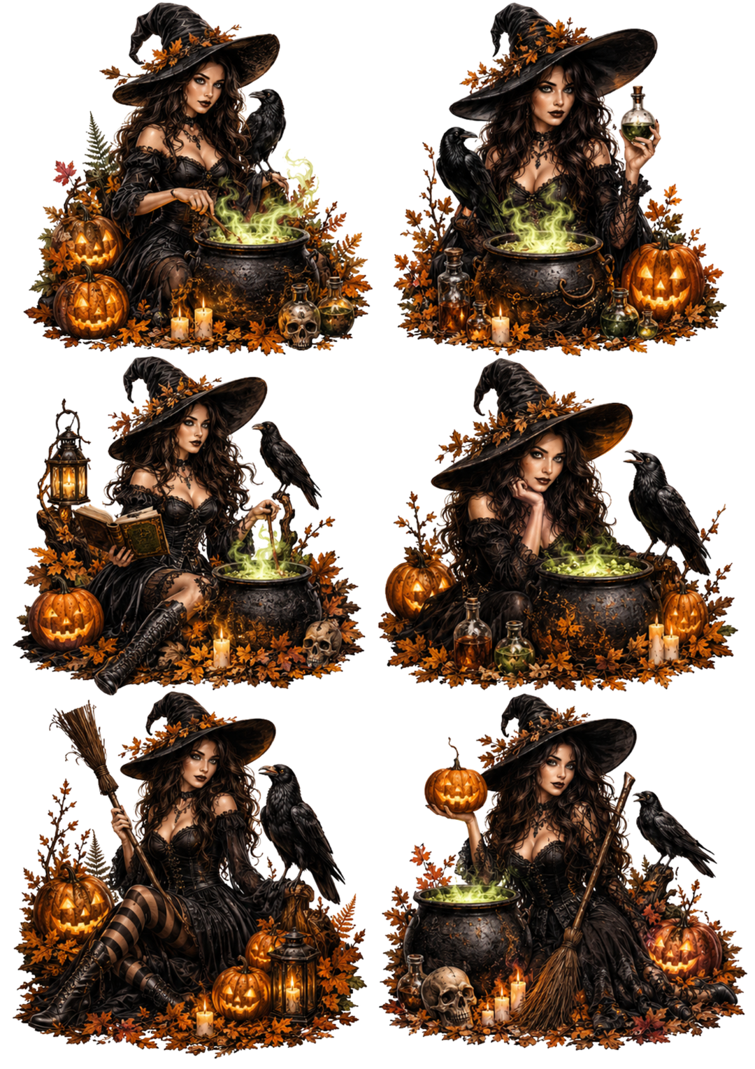 Rice Paper For Decoupage Halloween Witch &amp; Her Raven  Collage Cat. No. 10253