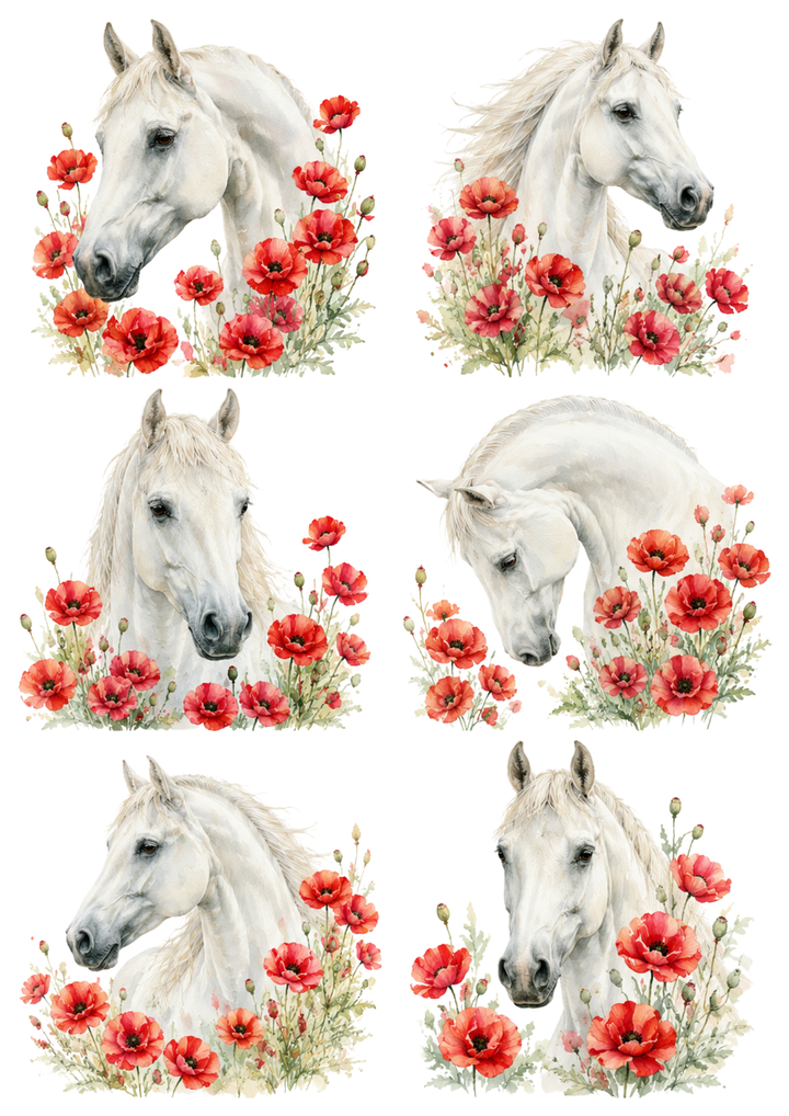 Rice Paper For Decoupage Majestic White Horse  Portrait Collage Cat. No. 10257